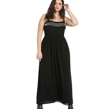 Torrid Black Embellished Scoop Neck Maxi Dress Adjustable Straps Plus Size 2 2X