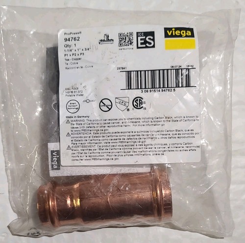 Viega ProPress 1-1/4" x 1" x 3/4" P1 x P2 x P3 Copper Tee 94762