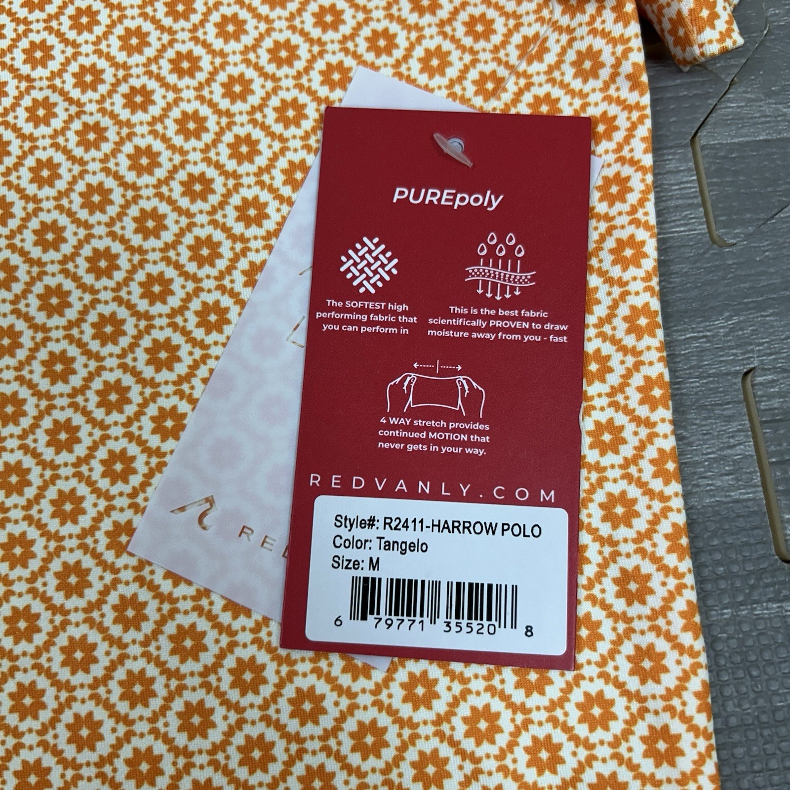 Redvanly Harrow Polo Shirt Golf Performance Mens M Geo Tangelo Orange AOP $110