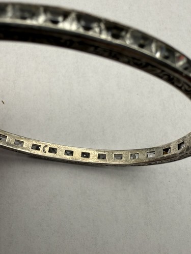 VINTAGE ART DECO 1910 STERLING PASTE HINGED ENGRAVED BRACELET CHANNEL SET E3 - Picture 12 of 18