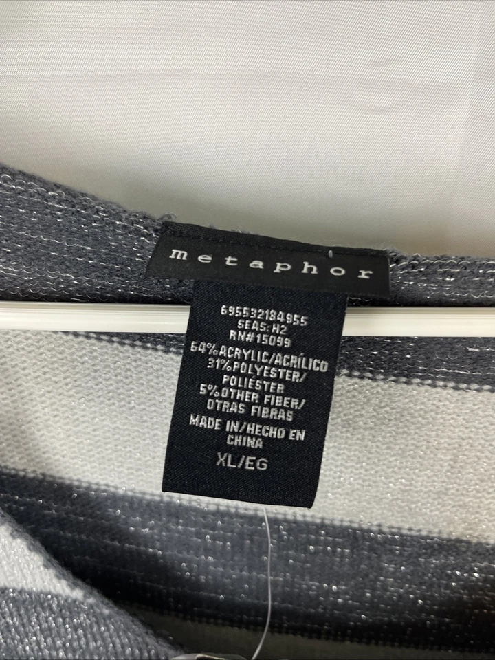 METAPHOR 闪耀灰色炭黑色条纹轻便毛衣 XL 长袖复古 — 第 2/4 张图片