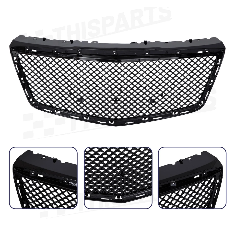For 2014-2019 Cadillac CTS Sedan Front Bumper Upper Grille W/ Trim Glossy Black - Imagem 4 de 4