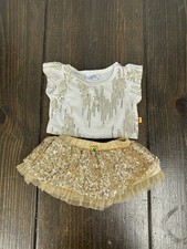 Build a Bear Gold  White Sequin Outfit Skirt  Top Shoulder Seem Needs Repair