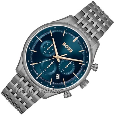 NEU HUGO BOSS HB 1514083 HERREN GREGOR CHRONOGRAPH MARINEBLAUES ZIFFERBLATT GUNMETAL UHR