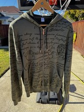 Berluti Scritto Zip Up Wool Hoodie Long Sleeve Green Gray Large
