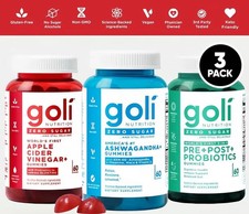 3 Bottles Goli Zero Sugar Best Seller Trio Set Gummies, 60 Counts Per Bottle