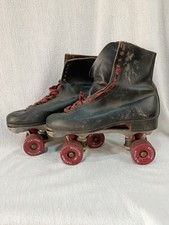 Vintage Black Leather Quad Roller Skates Red Wheels Vanguard Platinum Precision