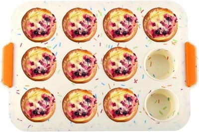 12Cups Silicone Muffin Pan, Mini Cupcake Pan with Handles, Non Stick