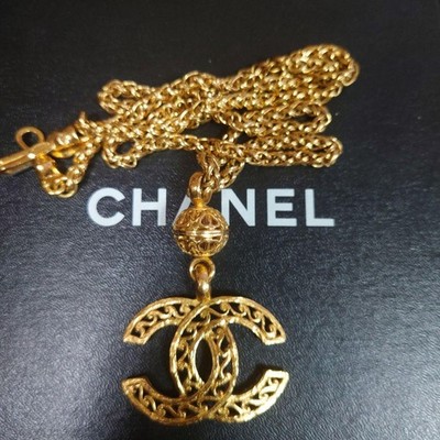 CHANEL Necklace Coco Mark Gold Logo Pendant Auth Rare Women's Accessory w/Boxed