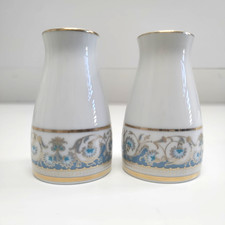 Noritake Polonaise Blue Floral Salt and Pepper Set Shakers Porcelain 1969-1986