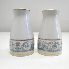 Noritake Polonaise Blue Floral Salt and Pepper Set Shakers Porcelain 1969-1986