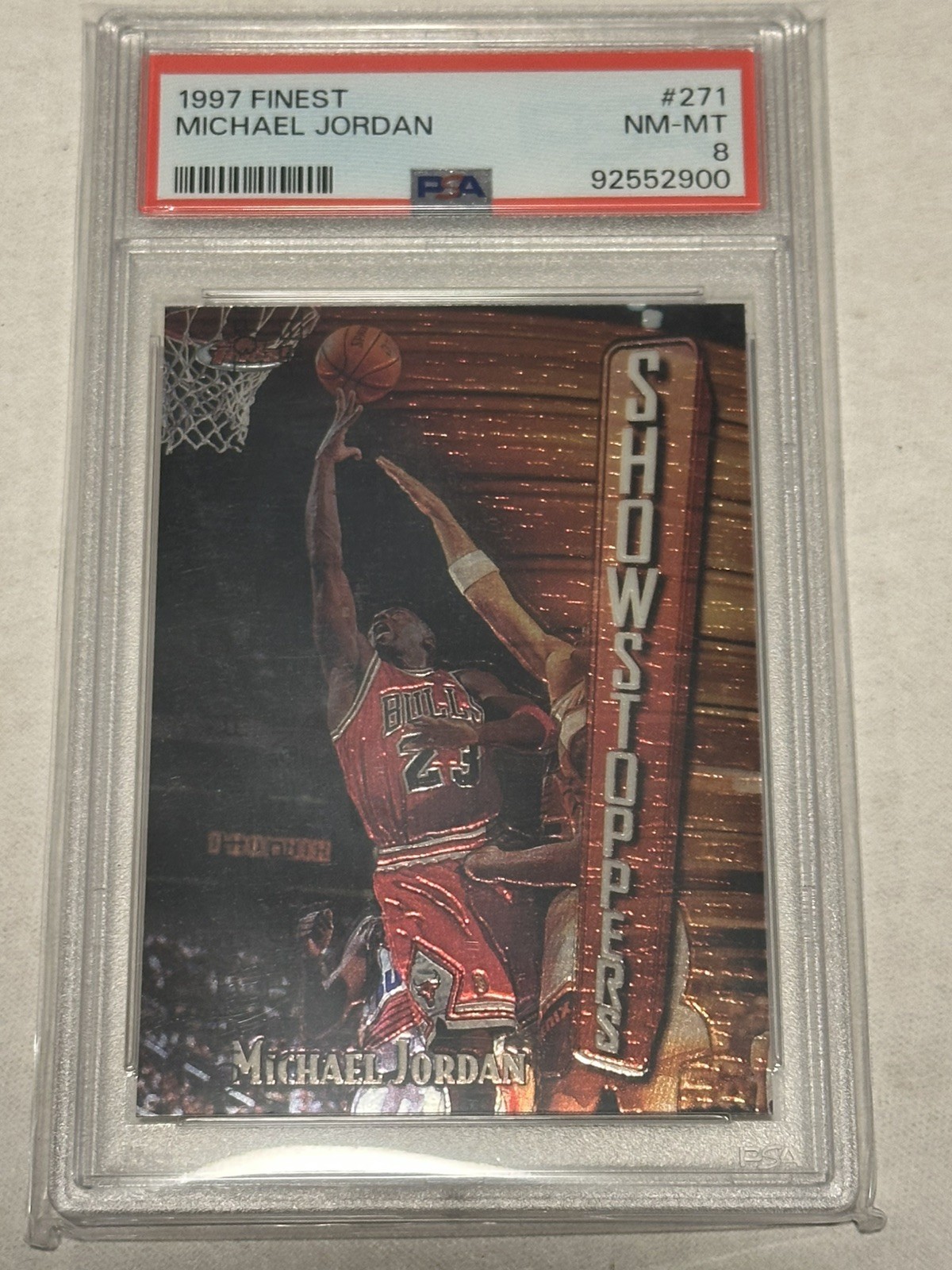 Michael Jordan 1997 Topps Finest Showstoppers Insert #271 PSA 8 Bulls