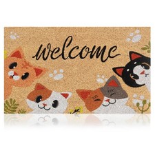 Coir Welcome Mat, Non-Slip, Cats, 17 x 29 in | Traps Dirt and Mud, Anti-Shedd...