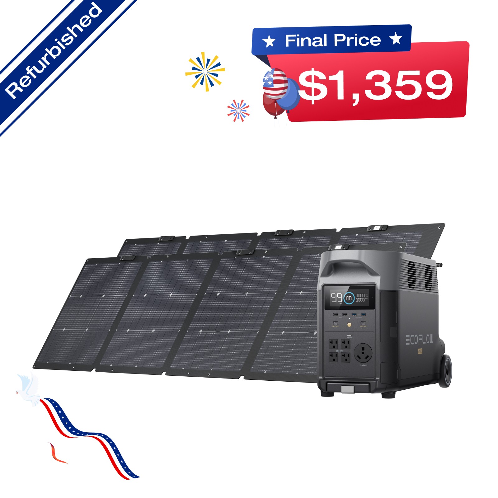 EcoFlow DELTA Pro 3600Wh Generator+2x220W Solar Panel Kit Certified Refurbished