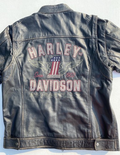 Harley Davidson Men LONG WAY Leather Jacket #1 Distressed Large 98089-15VM Black - Picture 8 of 10