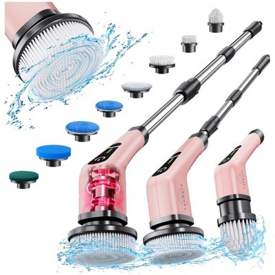 Cordless Electric Spin Scrubber with 8 Brush Heads - Rose