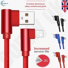 90 Degree LED Right Angle USB Type Fast Data Sync Charger Cable For i Phone UK
