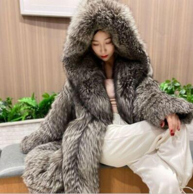 Women's Winter Warm Faux Fox Fur Outwear Hooded Parka Causal Thicken Jacket 