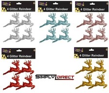 Reindeer Christmas Tree Decorations Baubles Glitter Hanging - Pack of 4 or 6