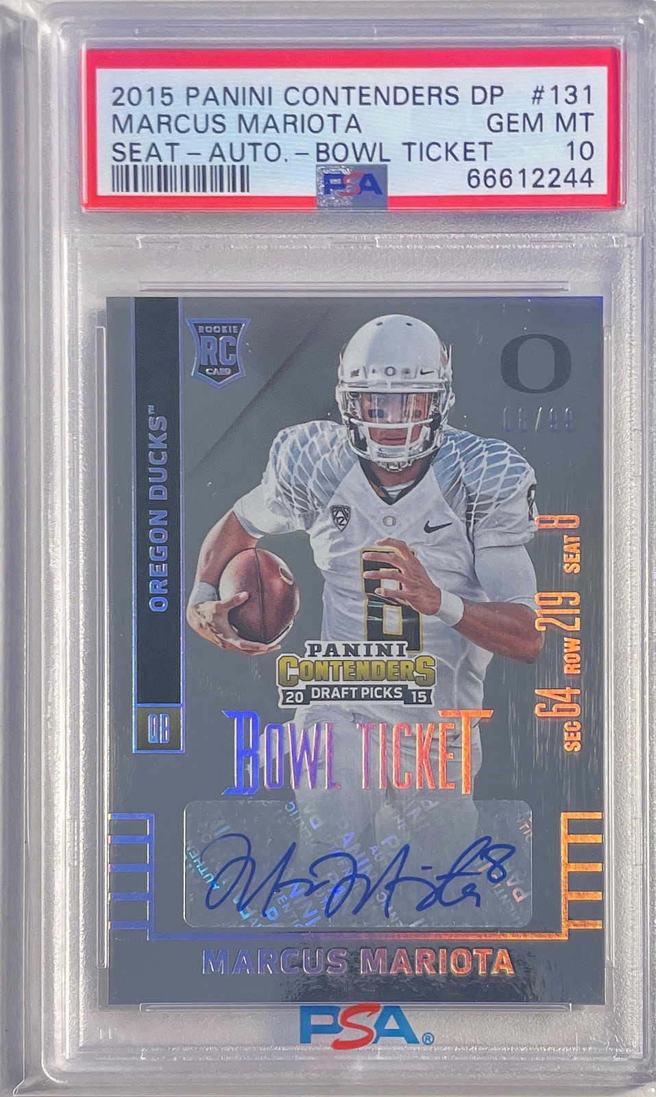 Marcus Mariota Panini Contenders Draft Picks #131 Seat-Autograph-Bowl Ticket