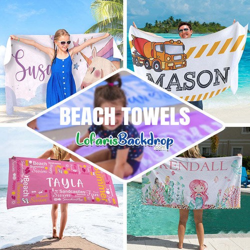 Personalized Blue White Stripe Beach Towel with Name - Picture 4 of 11