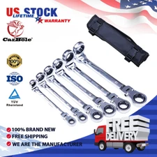 6Pc Double Box End Flex-Head SAE Metric Extra Long Ratcheting Wrench Spanner Set