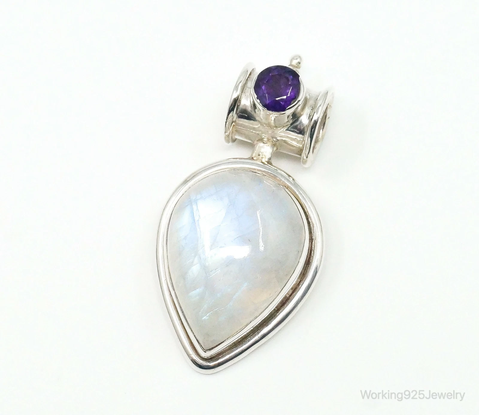 Grand pendentif vintage Supreme Jewelers Améthyste pierre de lune argent sterling