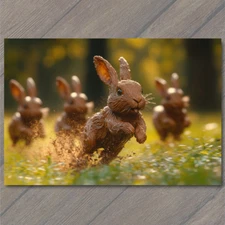 Art Print Easter Chocolate Rabbits Racing In Field Festive Candy Display Bunny
