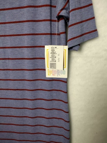 XL LuLaRoe Dress Julia Blue with Rust/Red Stripes New With Tags~MINT Condition~ - Picture 2 of 4