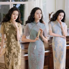 Women Chinese Style Casual Improved Cheongsam Lace Vintage Banquet Slim Qipao