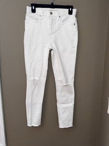 MADEWELL White 9" High-Rise Distressed Skinny Leg Raw-Hem Crop Jeans Size 26 - Picture 4 of 24