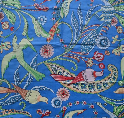 5 Yard Indian Bird Print Fabric Blue 100% Cotton Dress Handmade