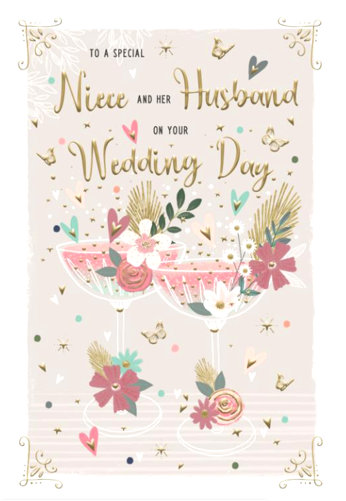 Wedding Day Card NIECE. *Nine Inch Card, Gold Foiling, Paper Pages Inside*