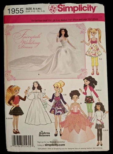 UNCUT Simplicity 1955 Pattern Barbie Doll Outfits Sewing Pattern 3 sizes