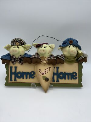 Rustic Dan Dee Plush Three Little Pigs Welcome Home Sign Farmhouse Wall Decor