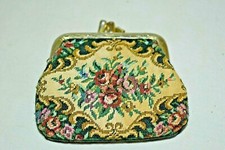 VINTAGE Petit Point Needlepoint SMALL Coin pouch granny tapestry Roses PURSE EUC