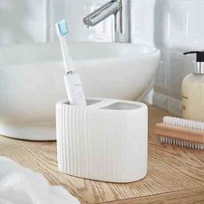 Ceramic Ribbed Electric Toothbrush Holder Bathroom Caddy Storage Multifunction M