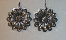 Mod Flower Dangle Earrings-Silver Tone with Rhinestone Crystals