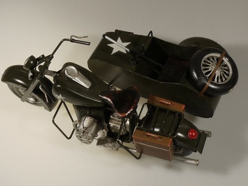 PRL) HARLEY-DAVIDSON USAF WWII SIDECAR MODELLO LATTA TIN TOY BIG MODEL HD WAR II - Foto 5 di 11