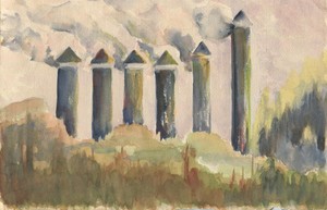 VINTAGE FIRLANDS TOWER UNITED KINGDOM 1955 FOLK ART PRIMITIVE LANDSCAPE