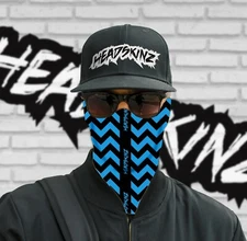 FACE MASK / BANDANA - ZIG ZAG Blue Black - (Gym, Fishing, Camping)