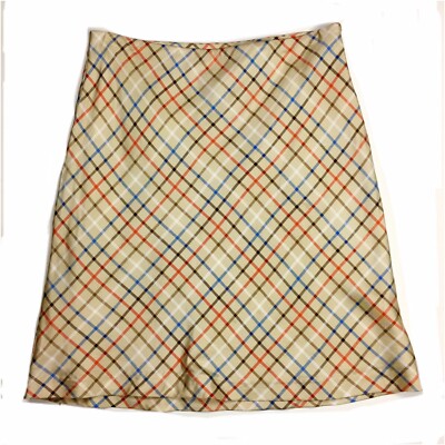 Vineyard Vines Womens Tan Orange Blue Plaid A-Line Silk Skirt Size 10 High  Waist