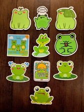 STICKERS x 10 FROG Glossy Vinyl Sticker Froggy Green Cartoon Craft ORF1