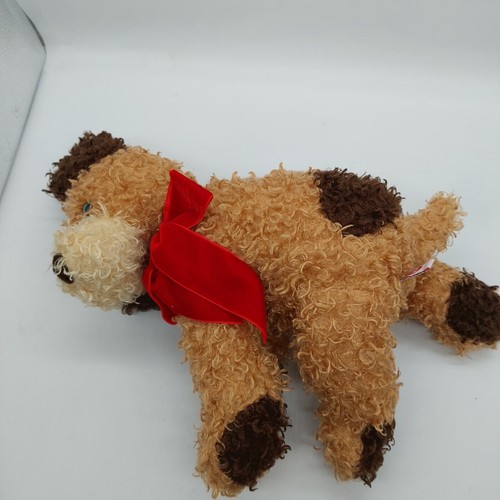 Ty Classic Tyler Terrier Curly Brown Puppy Dog Tylux Plush 2005 Red Velvet Bow - Picture 3 of 10