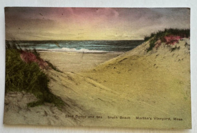 1936 MA Postcard Martha's Vineyard South Beach Dunes Sea Albertype hand-colored