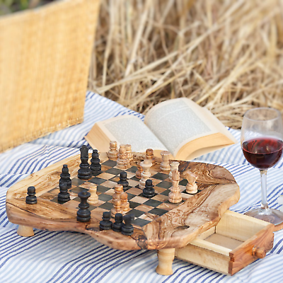 Handmade Olive Wood Chess Set With Storage