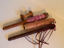 LOT of 4 Vintage Wood Industrial Bobbins Corticelli Silk Spool with thread