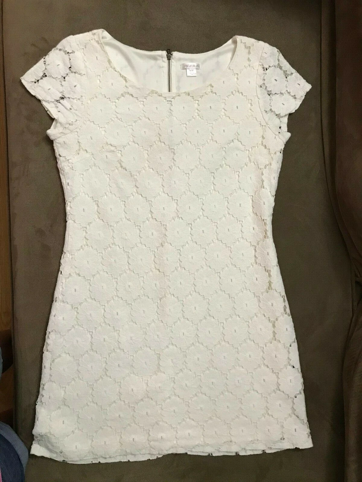 OFF WHITE Abito donna Xhilaration taglia: M bianco sporco avorio pizzo foderato zip posteriore u