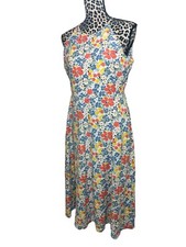 Mikayla Chaps Floral & Cherry Print Dress Halter Sleeveless Soft Cotton Sz L