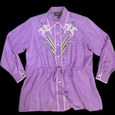 Bob Mackie Wearable 100 Silk Art Purple Blouse